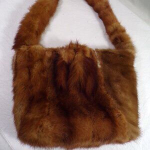 Vintage Brown Mink Fur and Leather Handbag, 12"X9"